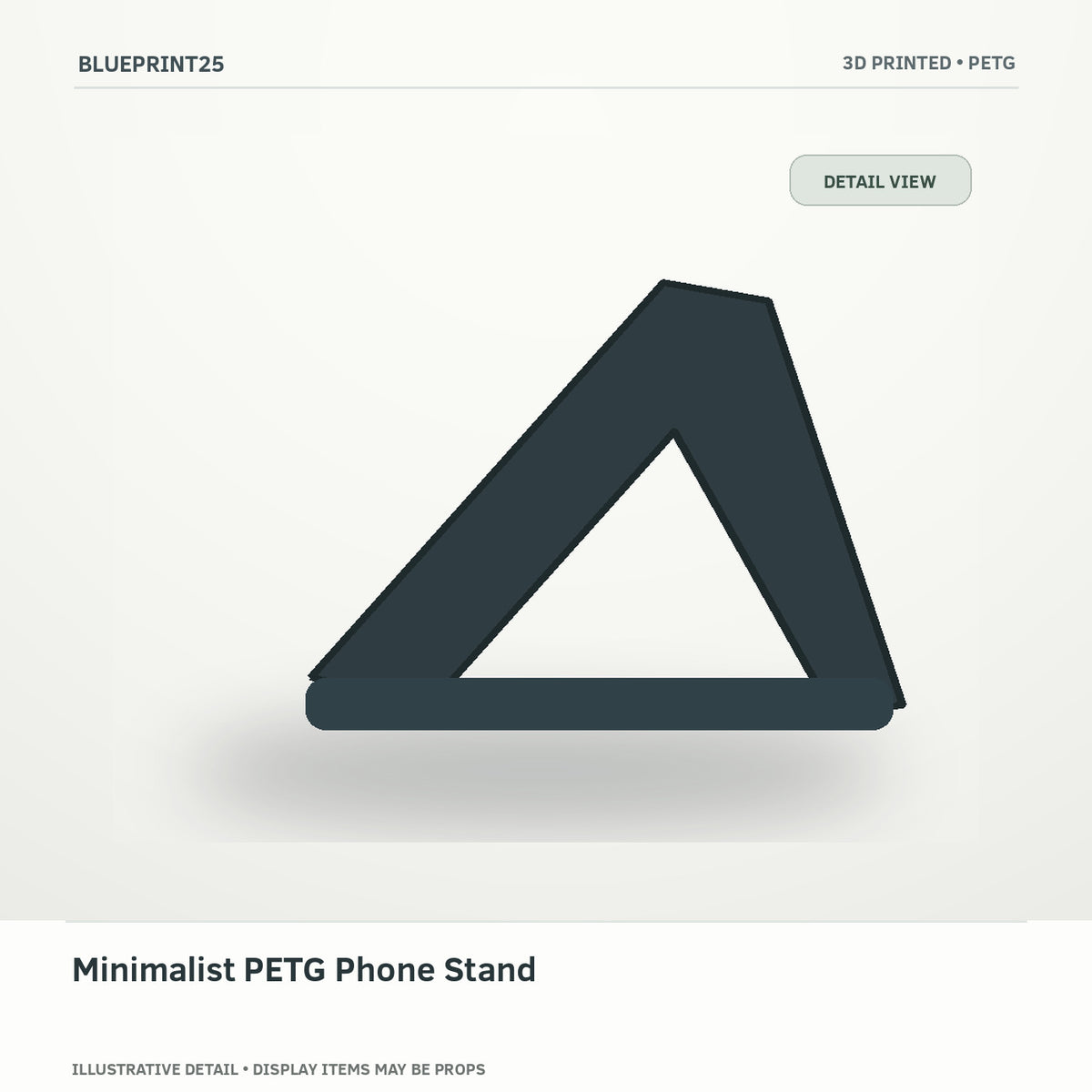 Minimalist PETG Phone Stand illustrative concept, detail view; final physical design has not been confirmed.