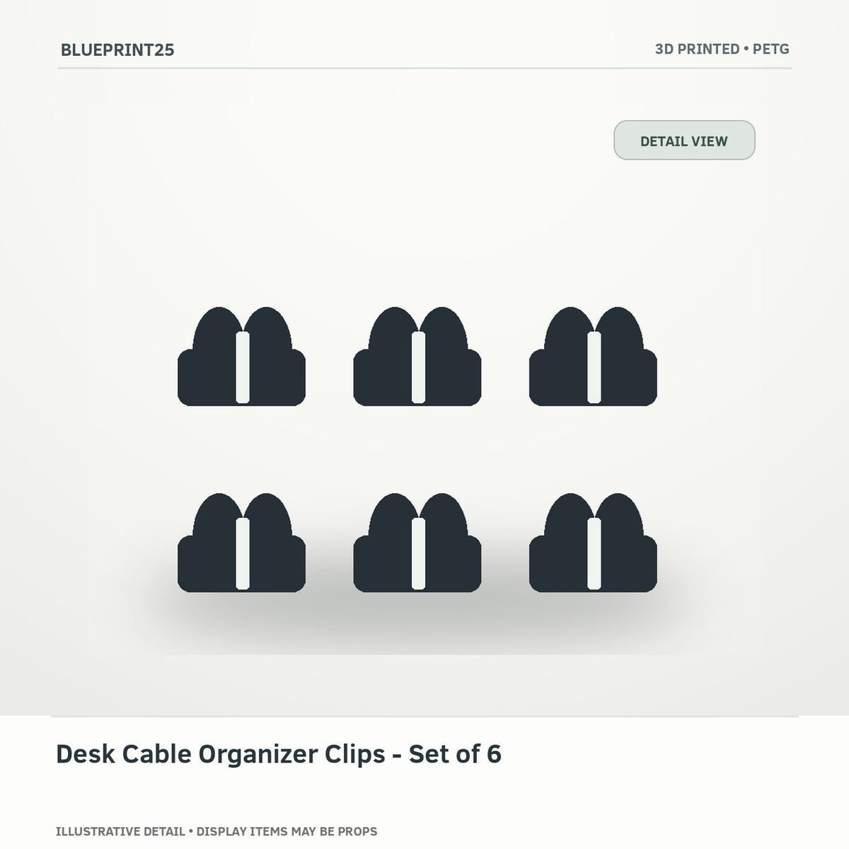 Desk Cable Organizer Clips - Set of 6 illustrative concept, detail view; final physical design has not been confirmed.