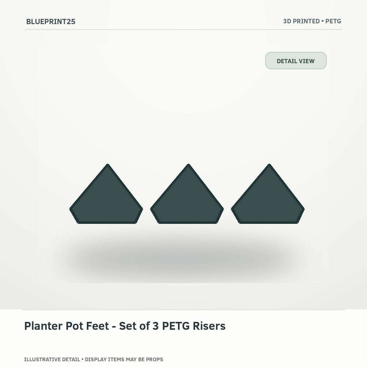 Planter Pot Feet - Set of 3 PETG Risers illustrative concept, detail view; final physical design has not been confirmed.