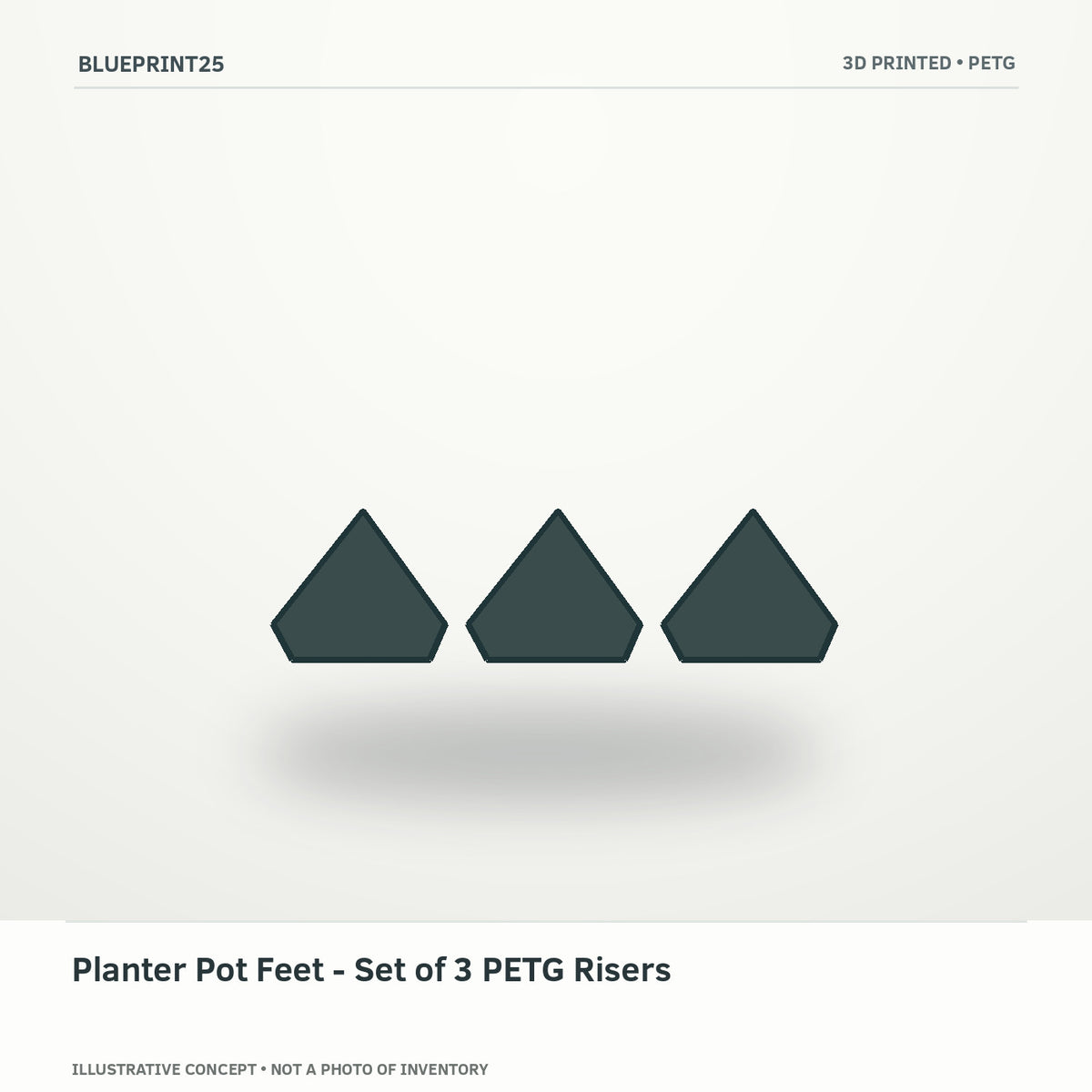 Planter Pot Feet - Set of 3 PETG Risers illustrative concept, main view; not a photo of finished inventory.