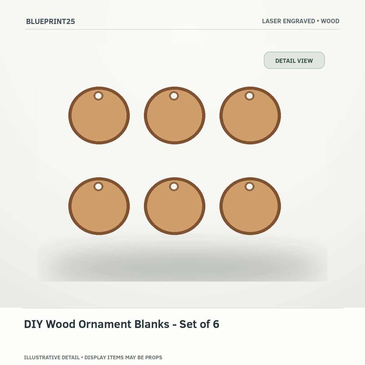DIY Wood Ornament Blanks - Set of 6 illustrative concept, detail view; final physical design has not been confirmed.