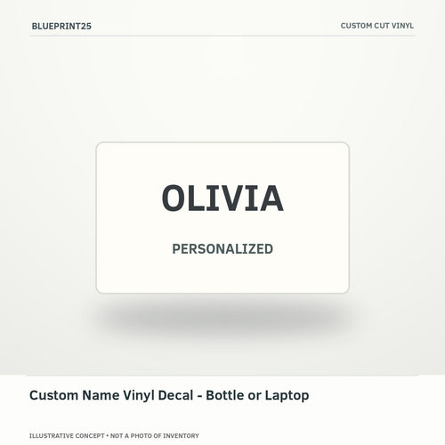 Custom Name Vinyl Decal - Bottle or Laptop illustrative concept, main view; not a photo of finished inventory.