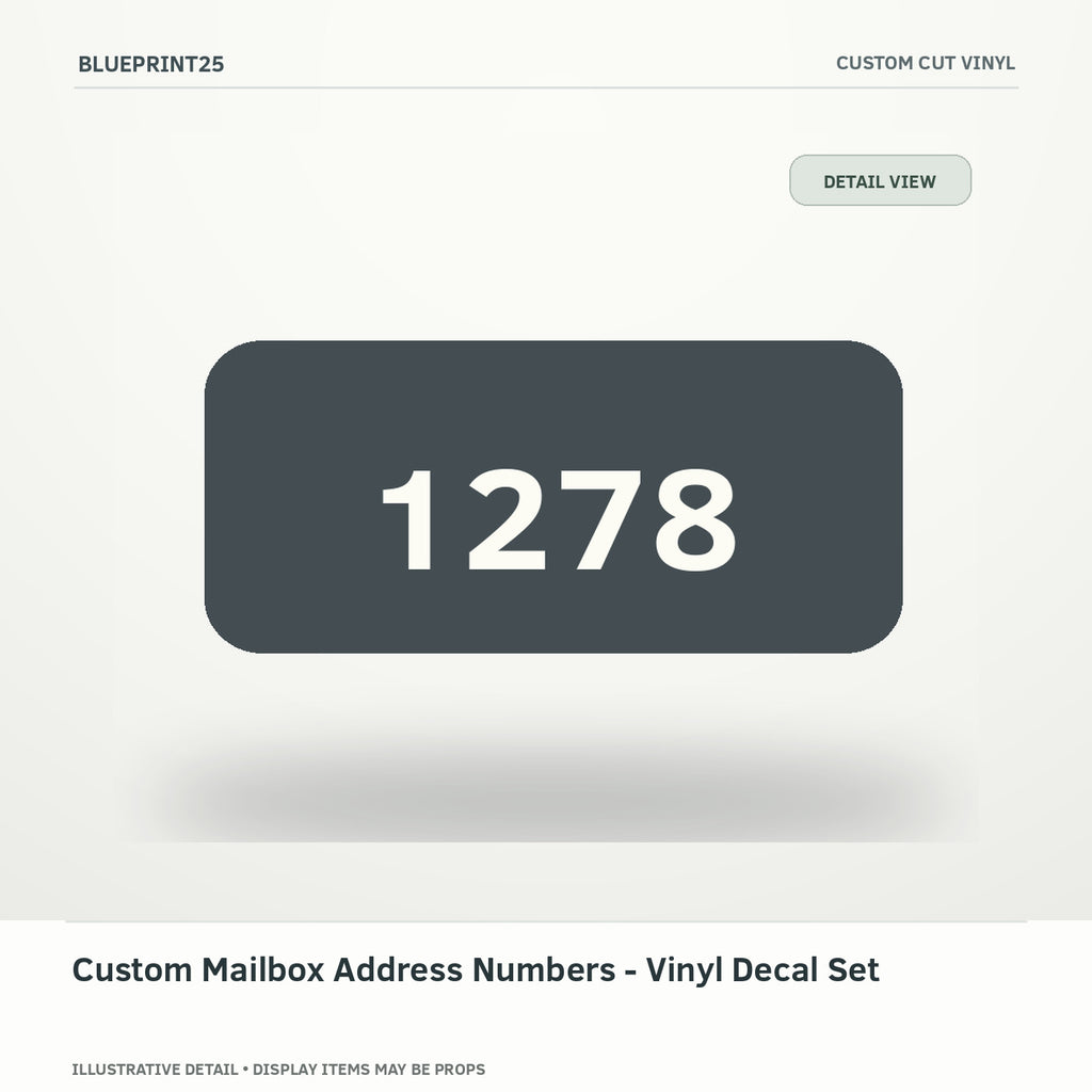 Custom Mailbox Address Numbers - Vinyl Decal Set illustrative concept, detail view; final physical design has not been confirmed.