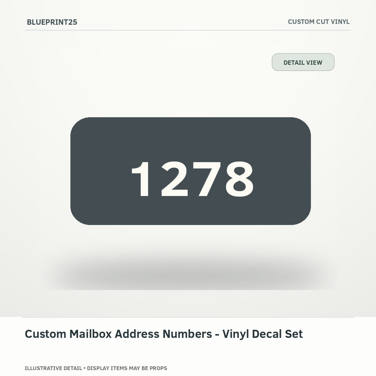 Custom Mailbox Address Numbers - Vinyl Decal Set illustrative concept, detail view; final physical design has not been confirmed.