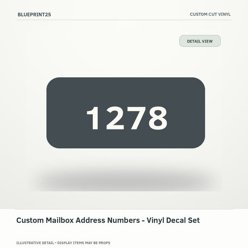 Custom Mailbox Address Numbers - Vinyl Decal Set illustrative concept, detail view; final physical design has not been confirmed.