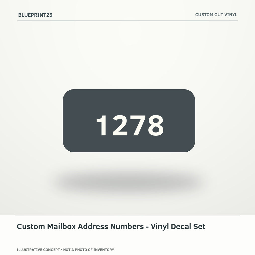 Custom Mailbox Address Numbers - Vinyl Decal Set illustrative concept, main view; not a photo of finished inventory.