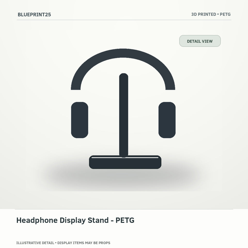 Headphone Display Stand - PETG illustrative concept, detail view; final physical design has not been confirmed.