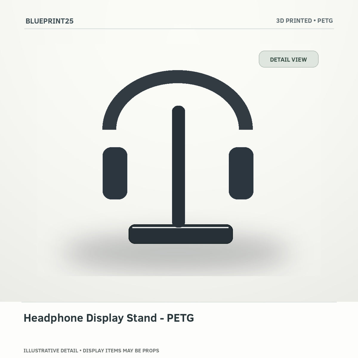 Headphone Display Stand - PETG illustrative concept, detail view; final physical design has not been confirmed.