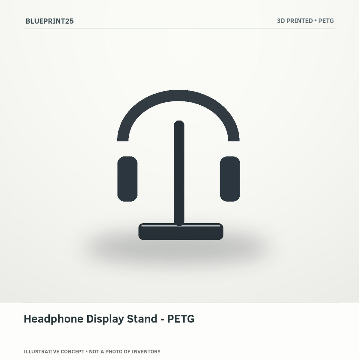 Headphone Display Stand - PETG illustrative concept, main view; not a photo of finished inventory.