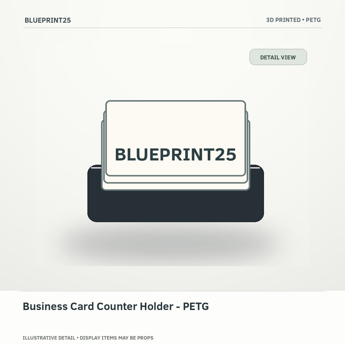 Business Card Counter Holder - PETG illustrative concept, detail view; final physical design has not been confirmed.