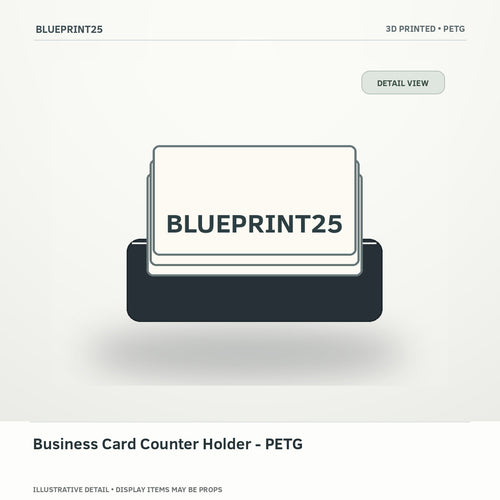 Business Card Counter Holder - PETG illustrative concept, detail view; final physical design has not been confirmed.