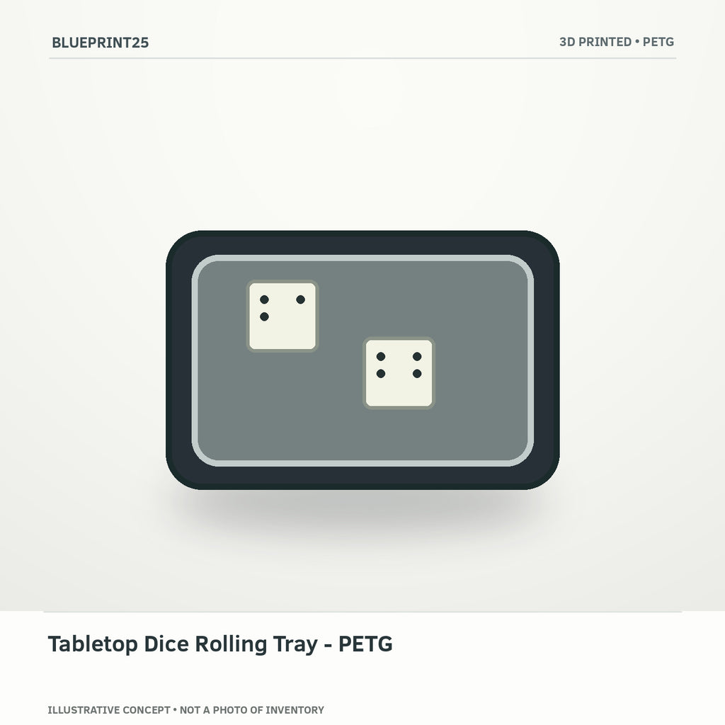 Tabletop Dice Rolling Tray - PETG illustrative concept, main view; not a photo of finished inventory.