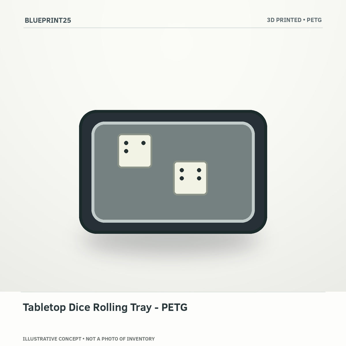 Tabletop Dice Rolling Tray - PETG illustrative concept, main view; not a photo of finished inventory.