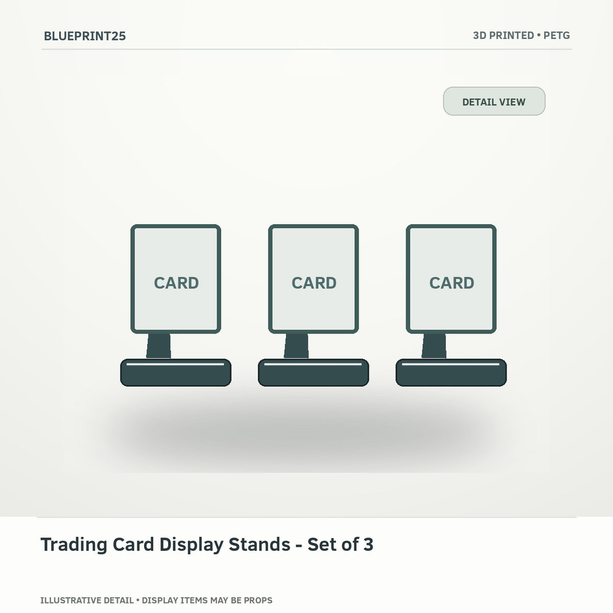 Trading Card Display Stands - Set of 3 illustrative concept, detail view; final physical design has not been confirmed.