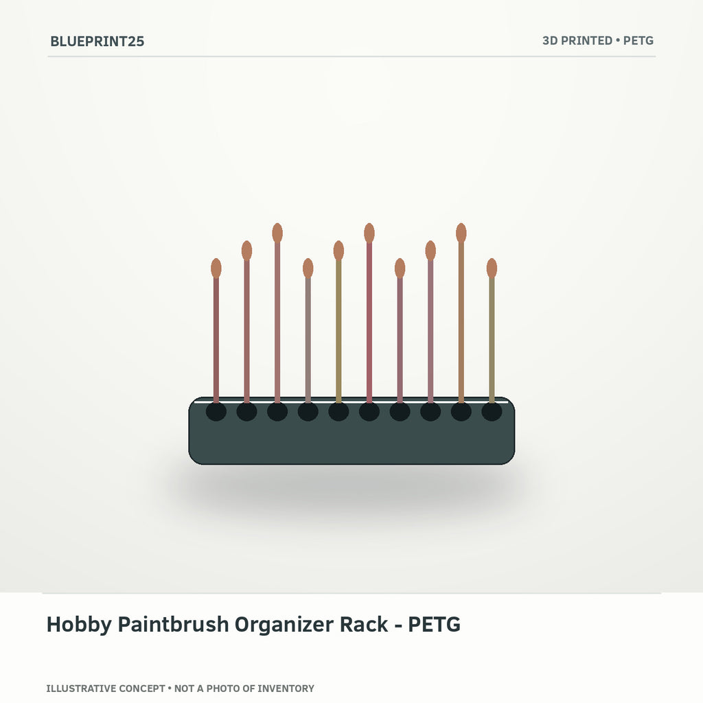 Hobby Paintbrush Organizer Rack - PETG illustrative concept, main view; not a photo of finished inventory.