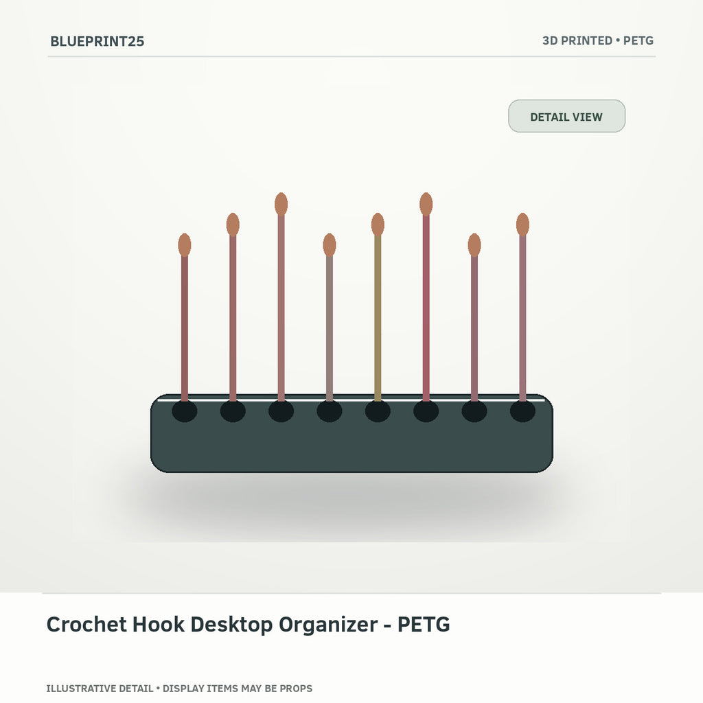 Crochet Hook Desktop Organizer - PETG illustrative concept, detail view; final physical design has not been confirmed.