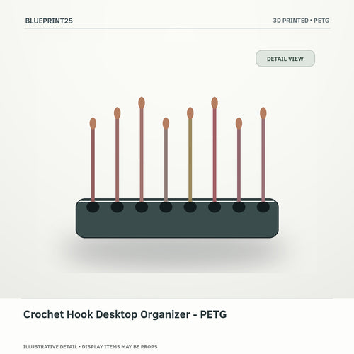 Crochet Hook Desktop Organizer - PETG illustrative concept, detail view; final physical design has not been confirmed.