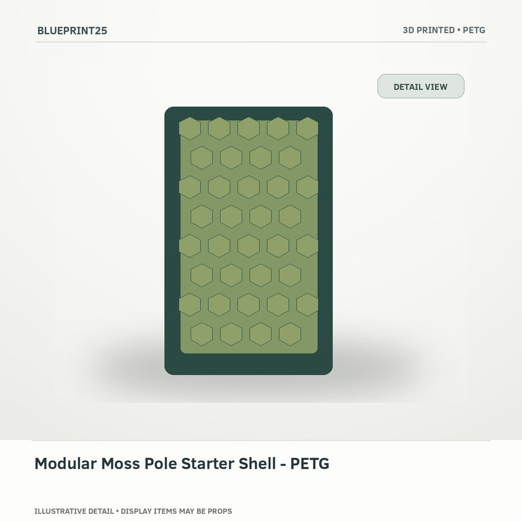 Modular Moss Pole Starter Shell - PETG illustrative concept, detail view; final physical design has not been confirmed.