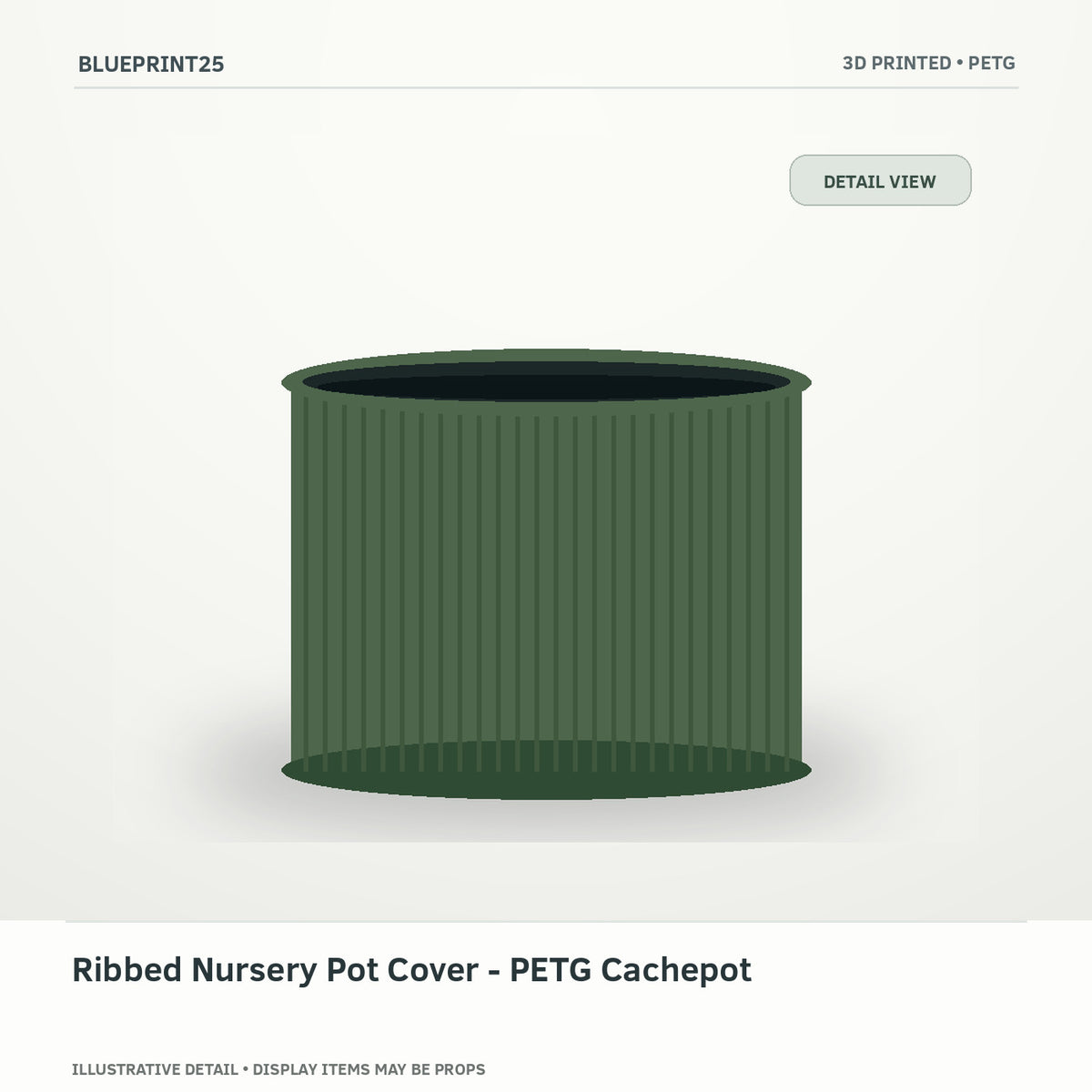 Ribbed Nursery Pot Cover - PETG Cachepot illustrative concept, detail view; final physical design has not been confirmed.