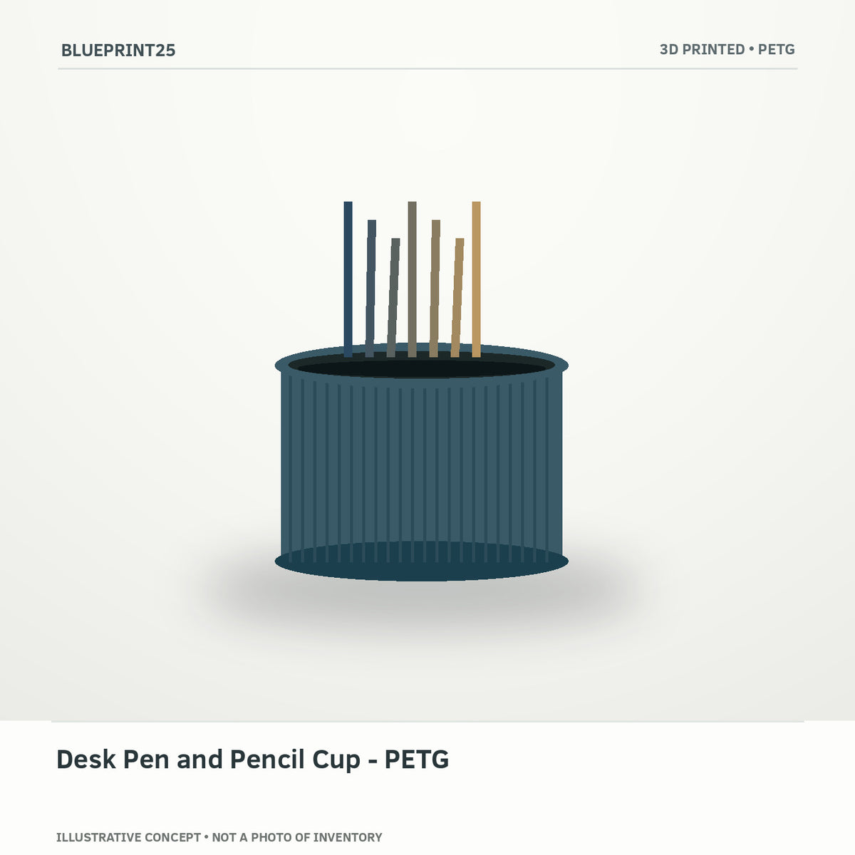Desk Pen and Pencil Cup - PETG illustrative concept, main view; not a photo of finished inventory.