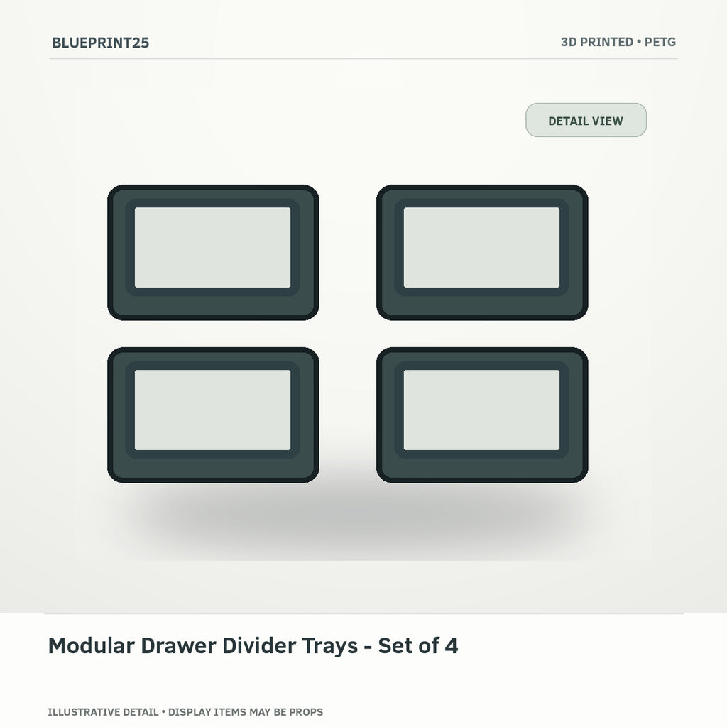 Modular Drawer Divider Trays - Set of 4 illustrative concept, detail view; final physical design has not been confirmed.