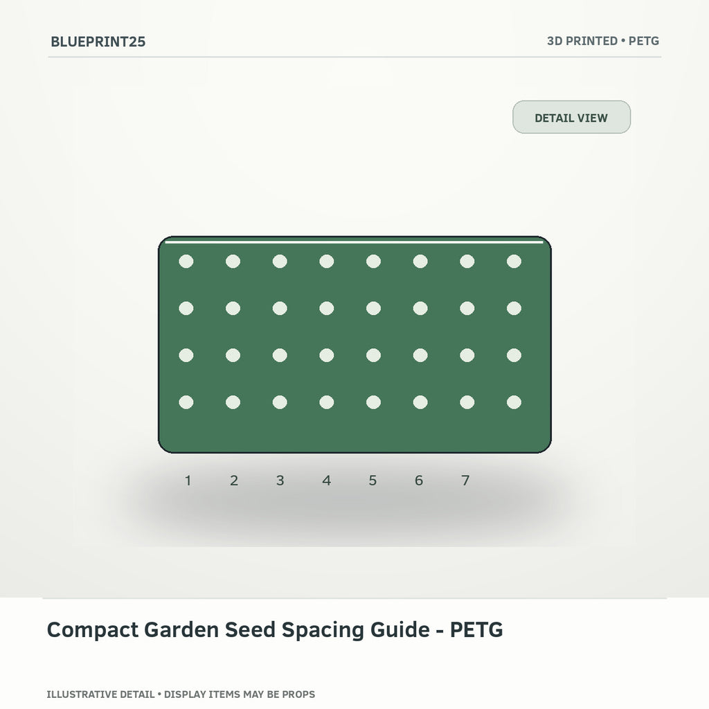 Compact Garden Seed Spacing Guide - PETG illustrative concept, detail view; final physical design has not been confirmed.