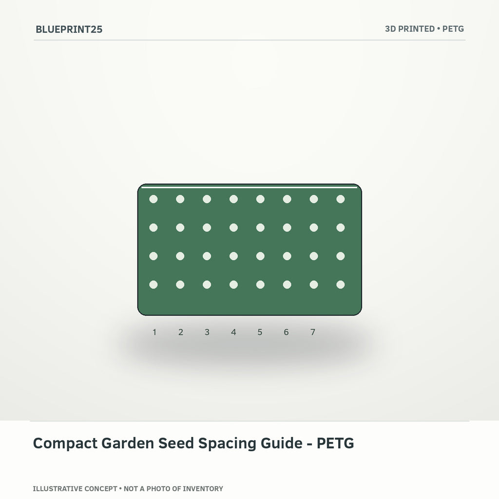 Compact Garden Seed Spacing Guide - PETG illustrative concept, main view; not a photo of finished inventory.