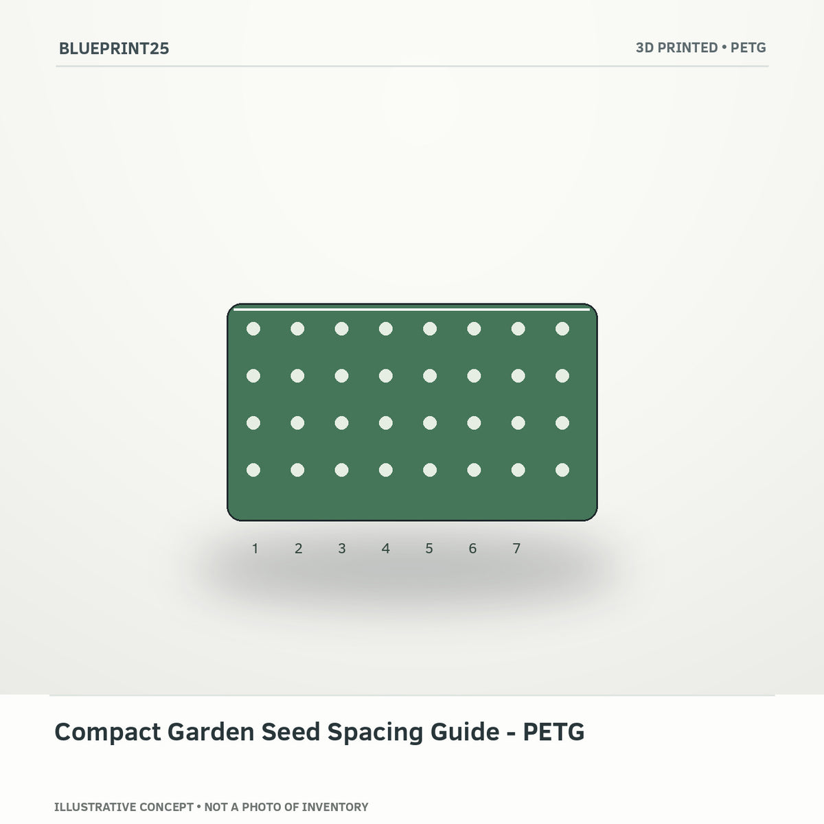 Compact Garden Seed Spacing Guide - PETG illustrative concept, main view; not a photo of finished inventory.