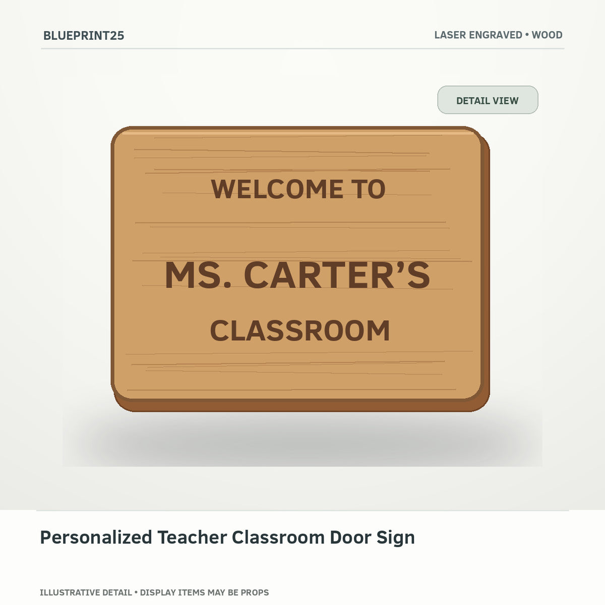 Personalized Teacher Classroom Door Sign illustrative concept, detail view; final physical design has not been confirmed.