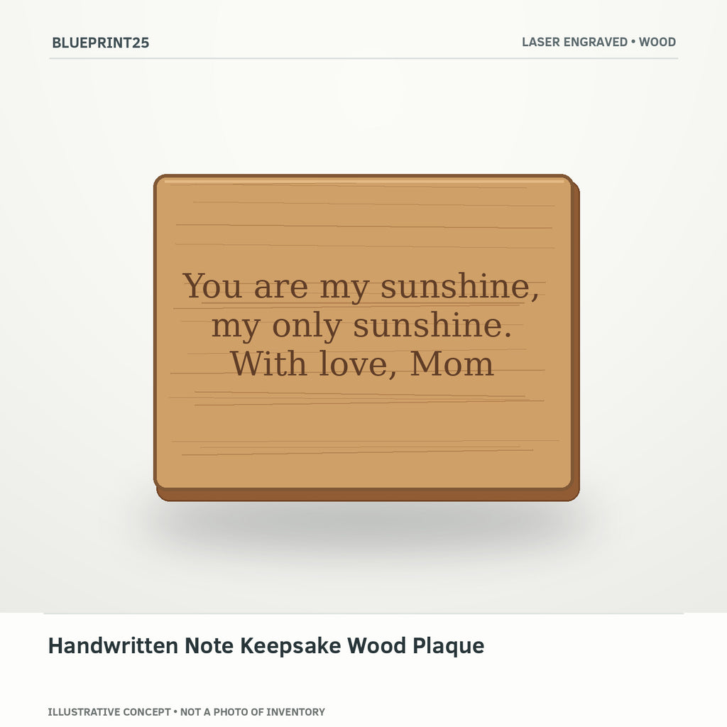 Handwritten Note Keepsake Wood Plaque illustrative concept, main view; not a photo of finished inventory.