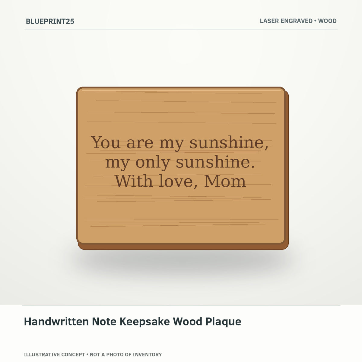 Handwritten Note Keepsake Wood Plaque illustrative concept, main view; not a photo of finished inventory.