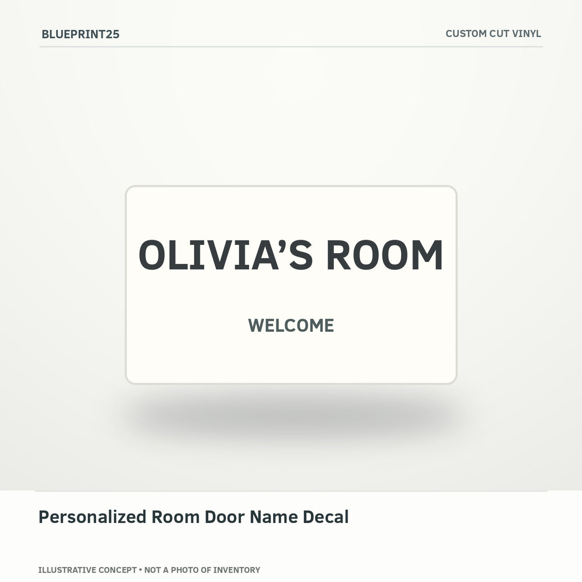 Personalized Room Door Name Decal illustrative concept, main view; not a photo of finished inventory.
