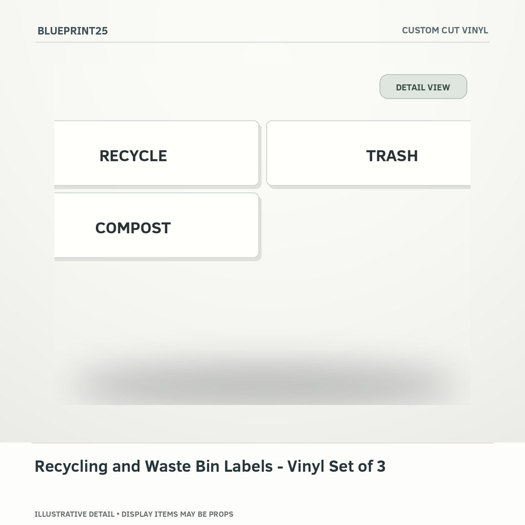 Recycling and Waste Bin Labels - Vinyl Set of 3 illustrative concept, detail view; final physical design has not been confirmed.
