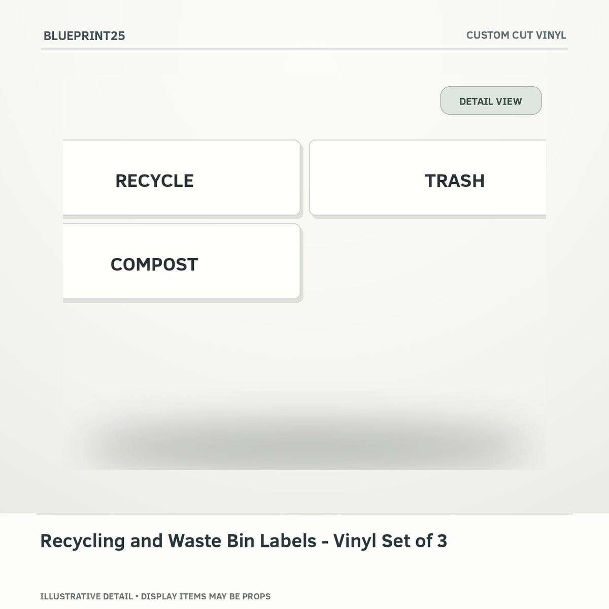 Recycling and Waste Bin Labels - Vinyl Set of 3 illustrative concept, detail view; final physical design has not been confirmed.
