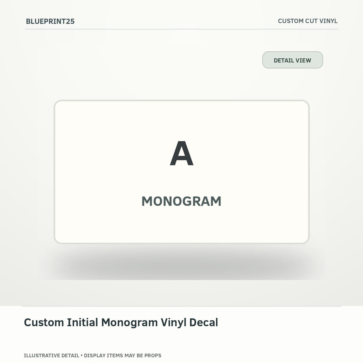Custom Initial Monogram Vinyl Decal illustrative concept, detail view; final physical design has not been confirmed.