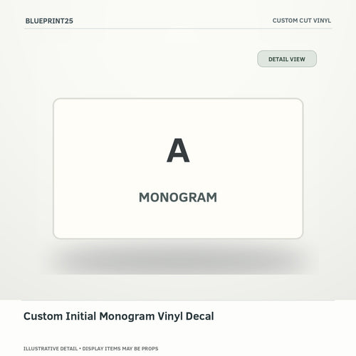 Custom Initial Monogram Vinyl Decal illustrative concept, detail view; final physical design has not been confirmed.