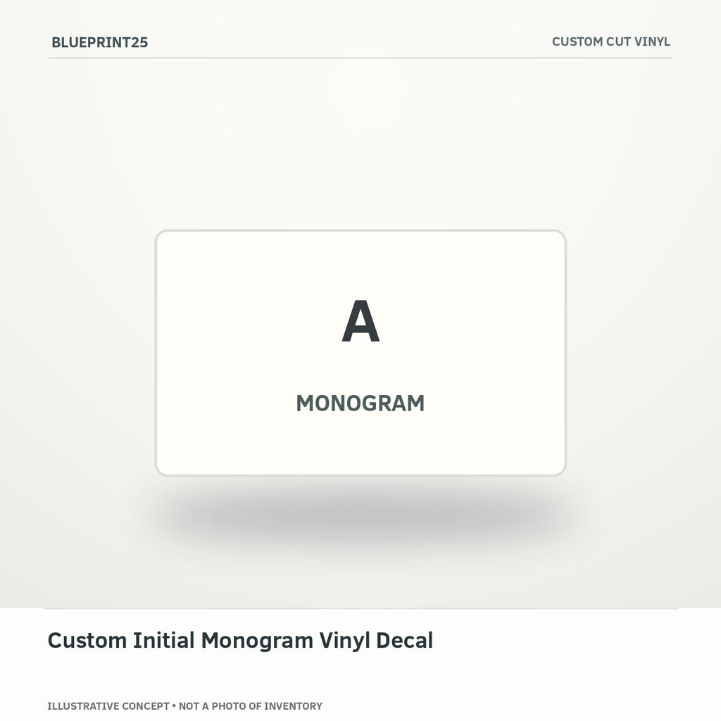Custom Initial Monogram Vinyl Decal illustrative concept, main view; not a photo of finished inventory.