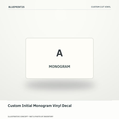 Custom Initial Monogram Vinyl Decal illustrative concept, main view; not a photo of finished inventory.
