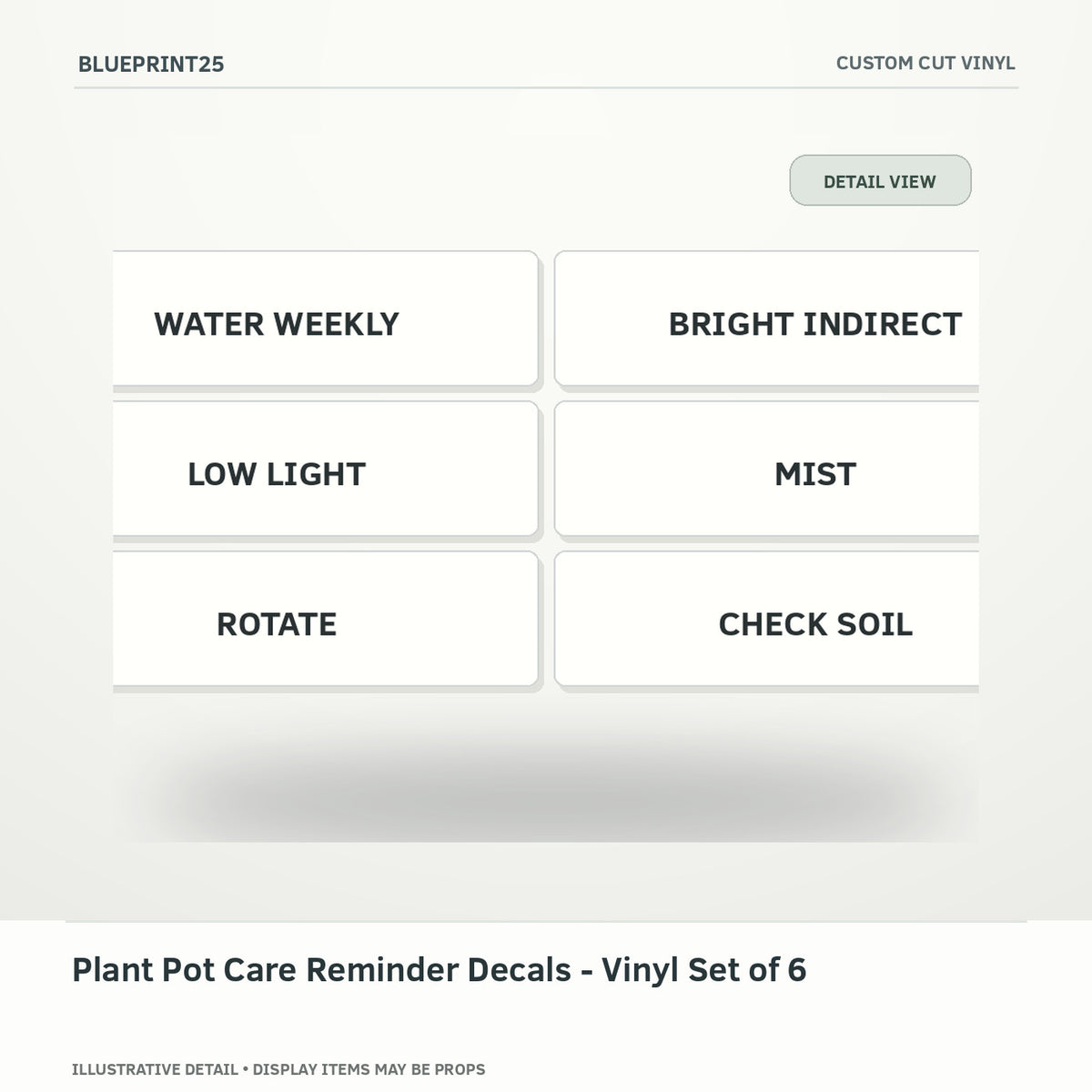 Plant Pot Care Reminder Decals - Vinyl Set of 6 illustrative concept, detail view; final physical design has not been confirmed.