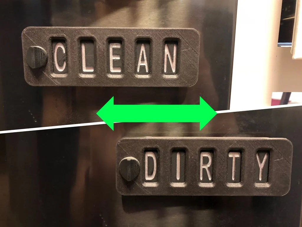 Dark clean and dirty dishwasher sign examples.